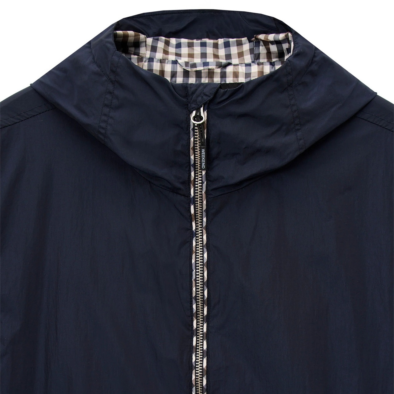 Weekend Offender Campania Retro Check Trim Windbreaker Jacket in Navy