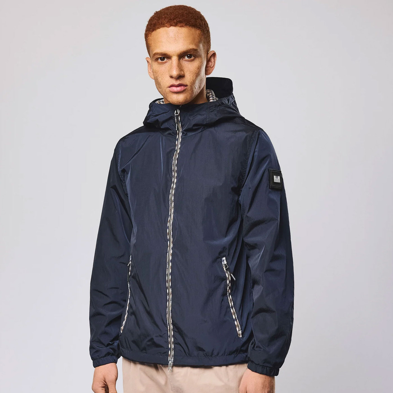 Weekend Offender Campania Retro Check Trim Windbreaker Jacket in Navy