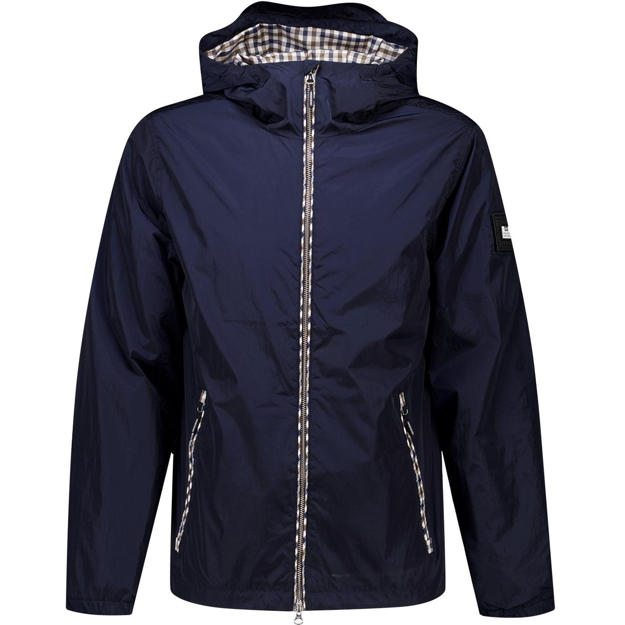 Weekend Offender Campania Retro Check Trim Windbreaker Jacket in Navy