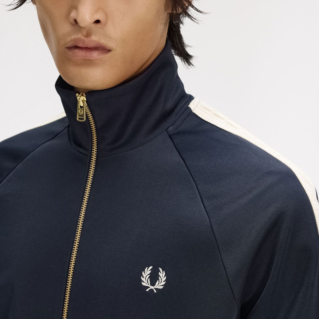 Fred Perry Mens Retro 70s Cable Sleeve Track Jacket in Navy