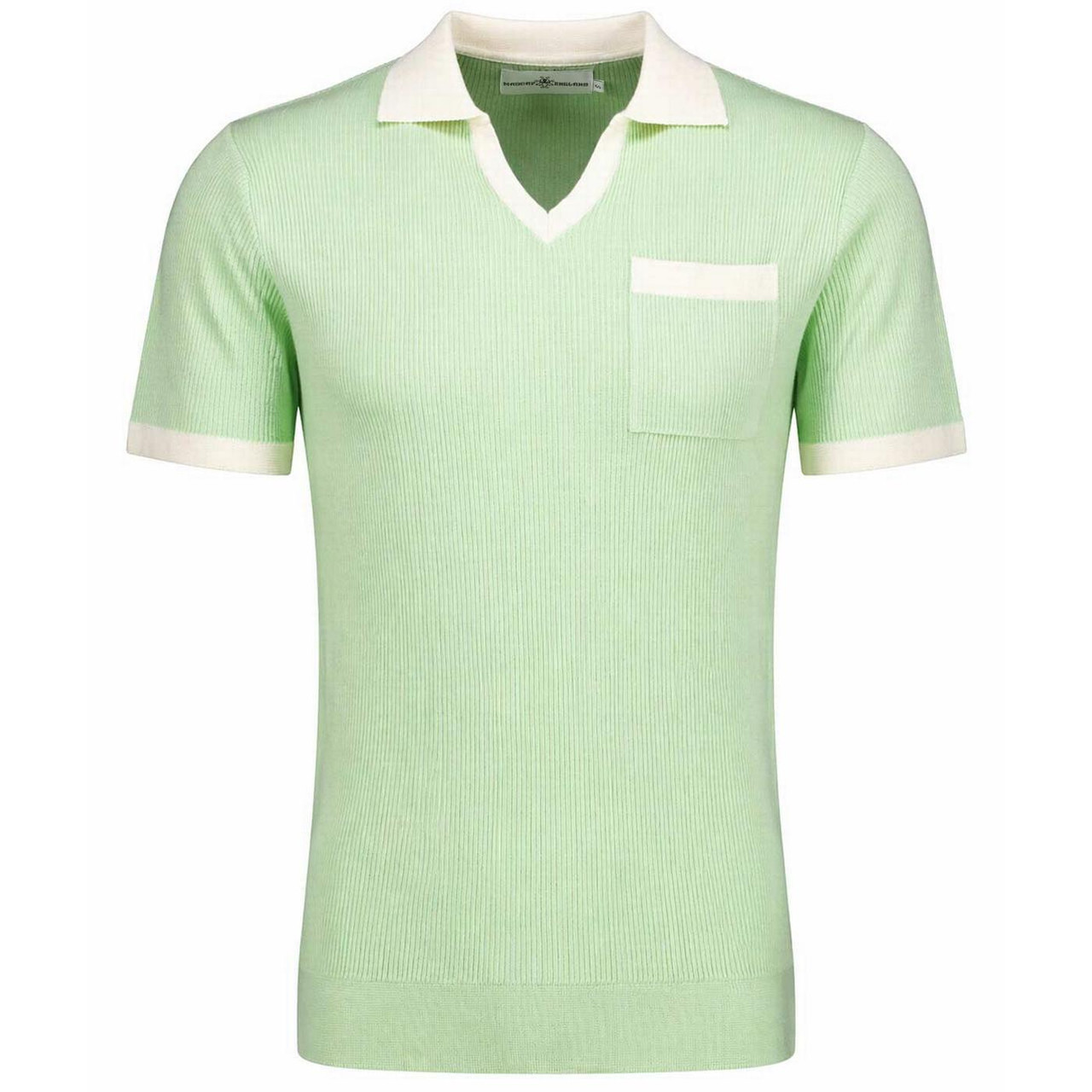 Madcap England Cabana Retro 50s Ribbed Knit Skipper Neck Polo in