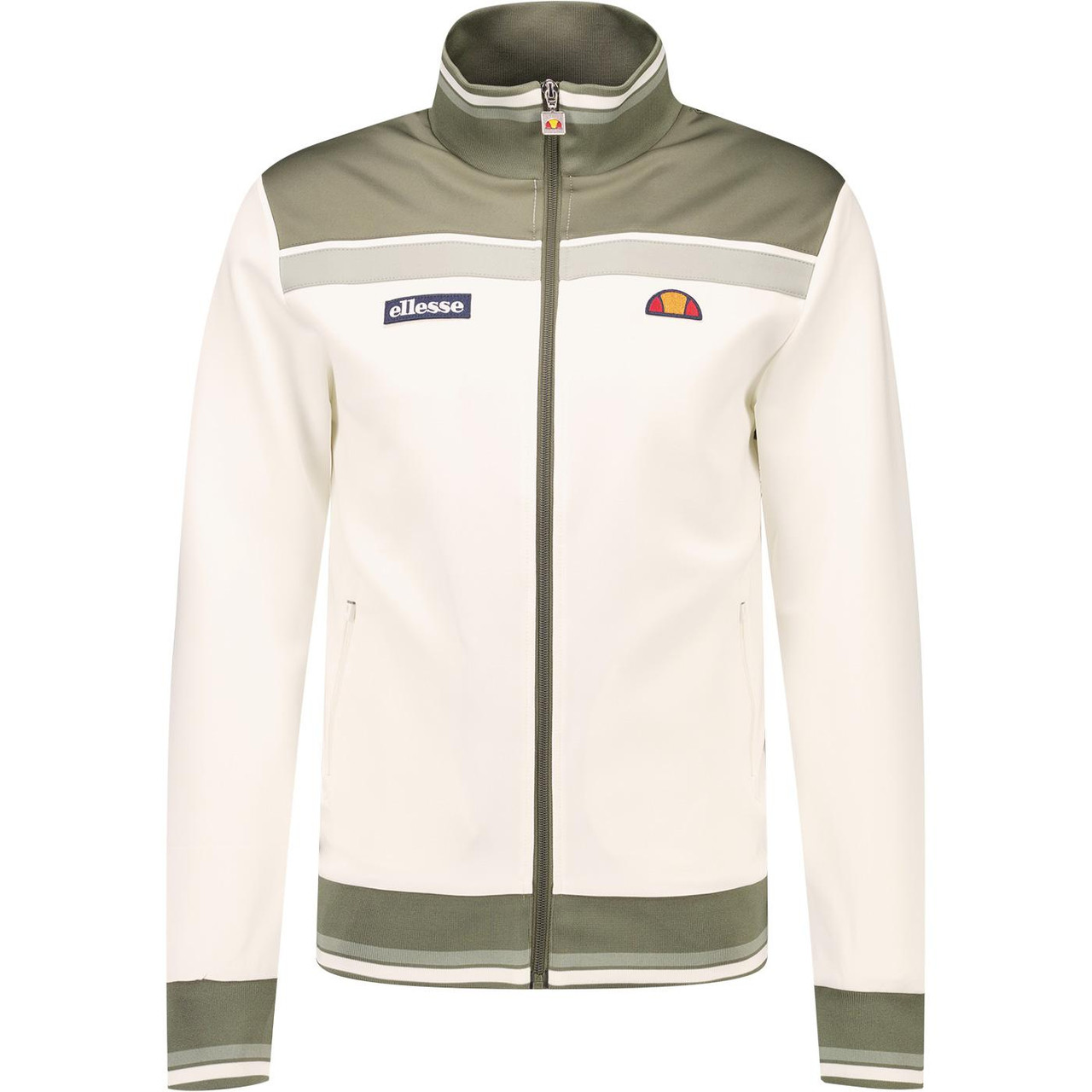 Ellesse Vignola Retro 80s Funnel Neck Track Jacket in White/Khaki