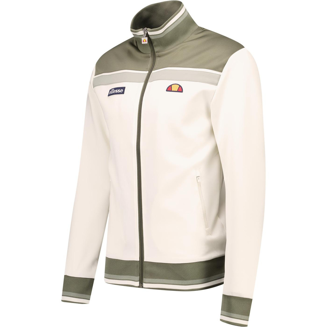 Ellesse Vignola Retro 80s Funnel Neck Track Jacket in White/Khaki