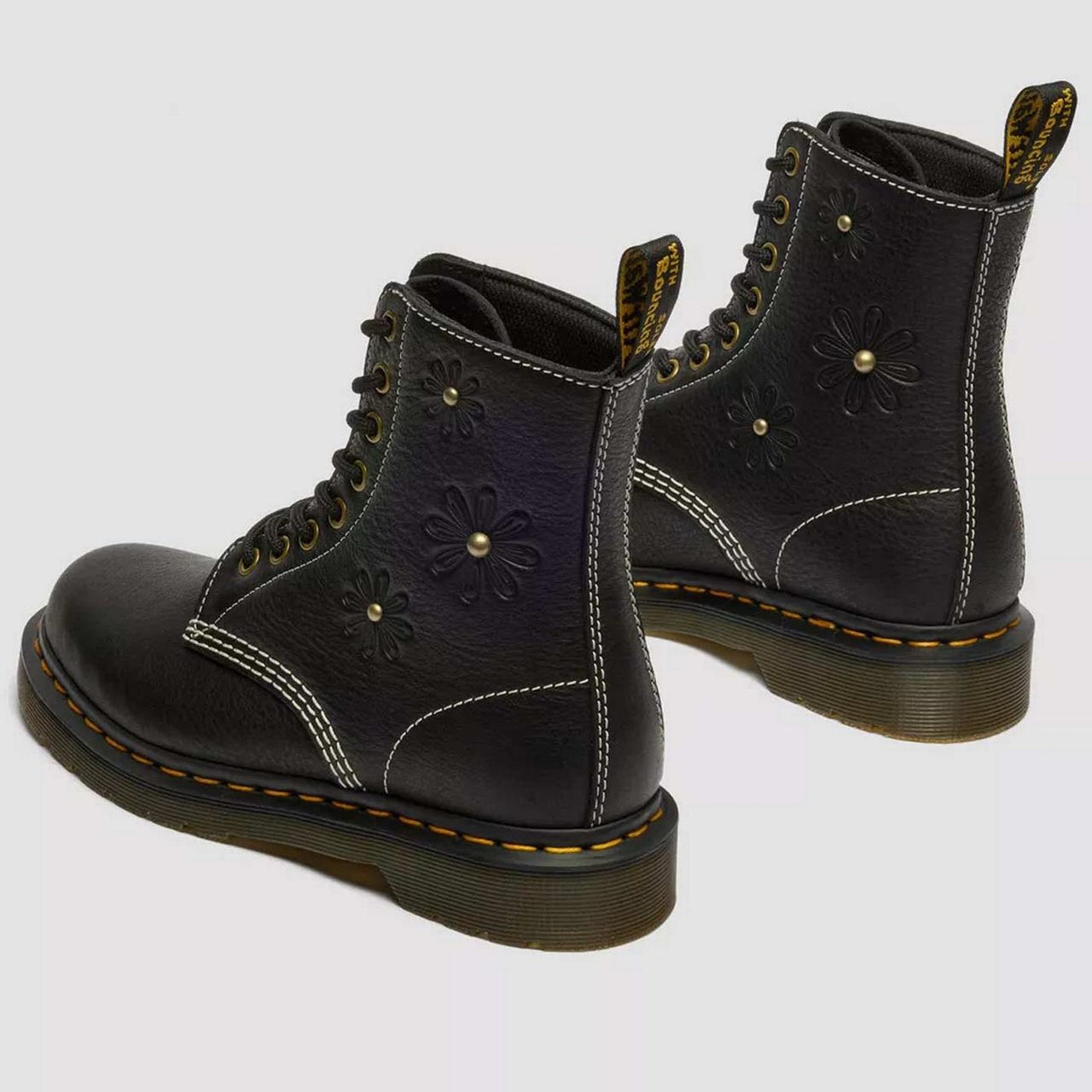 Dr Martens 1460 Pascal Flower Grizzly Leather Boots - Black