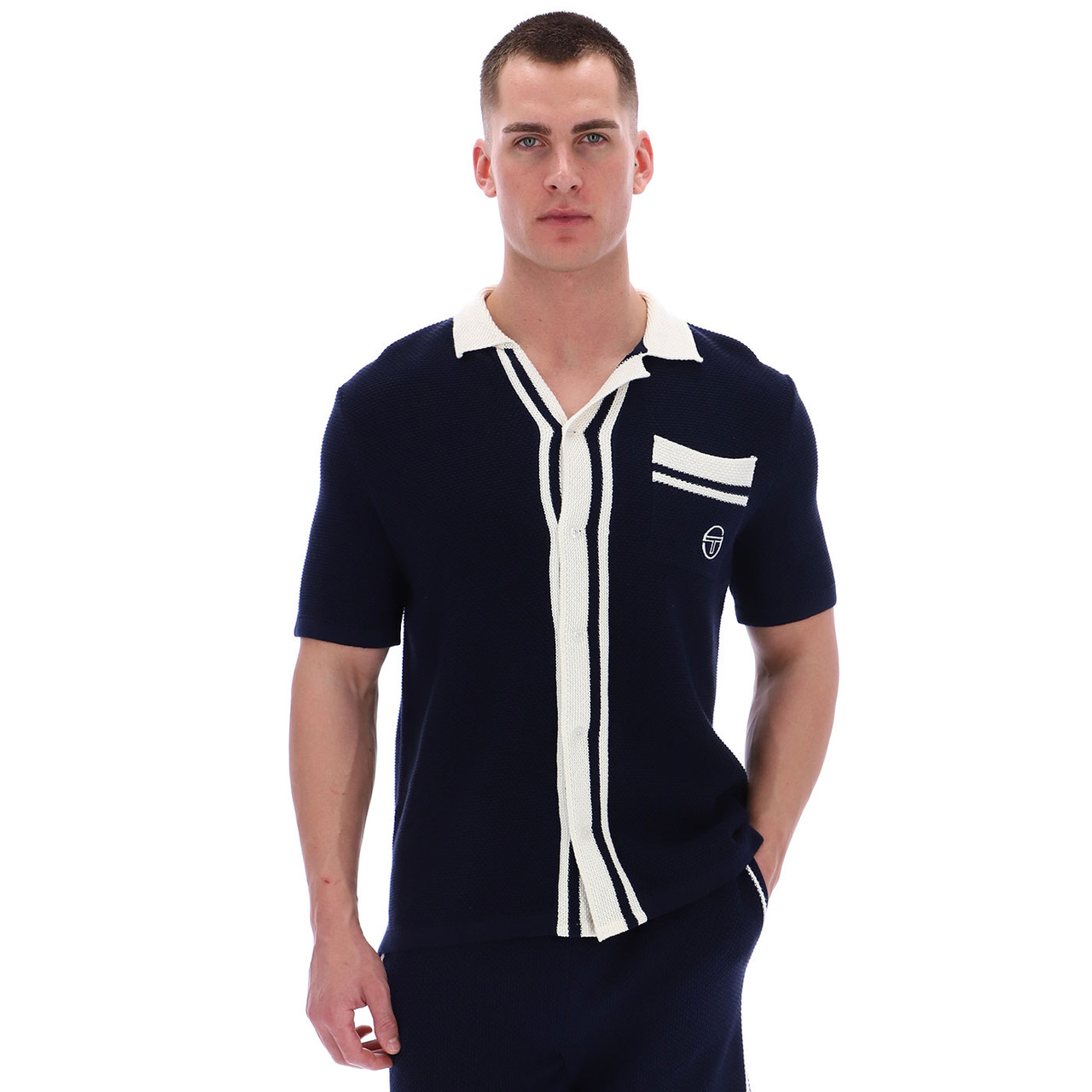 Sergio Tacchini Fratelli Crochet Knit Resort Shirt in Maritime Blue