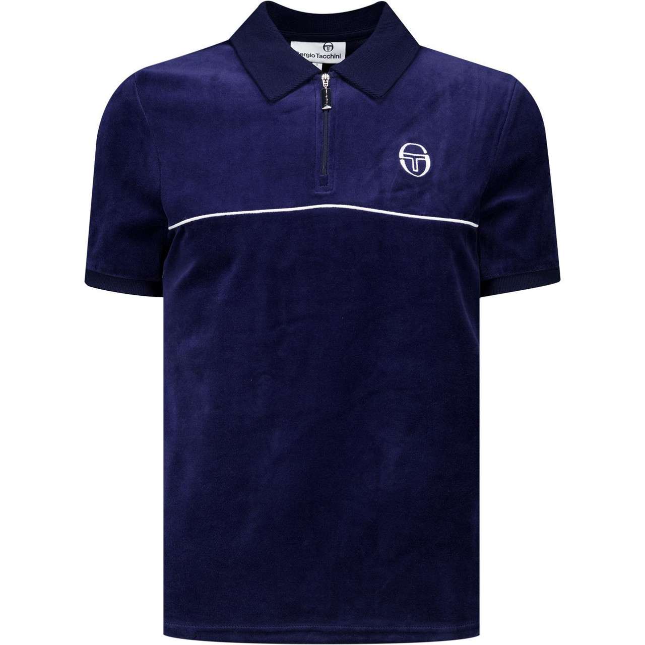 Sergio Tacchini Cardona Velour Zip Neck Polo in Maritime Blue