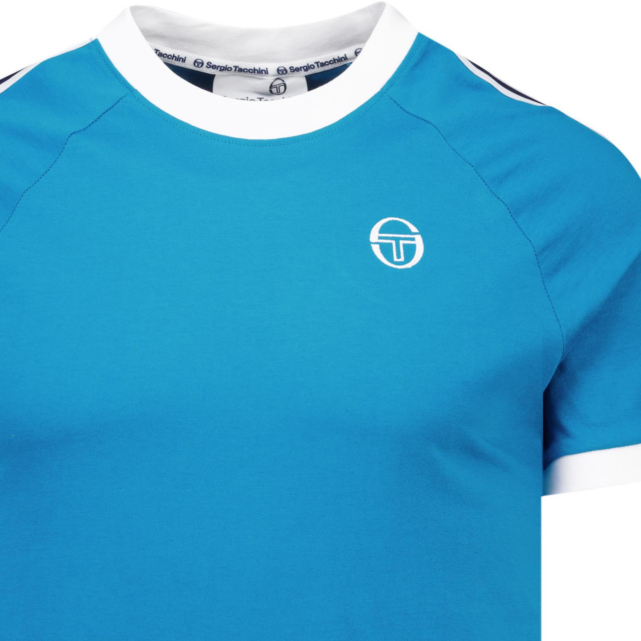 Sergio Tacchini Pino Sleeve Stripe Ringer T-Shirt in Mykonos Blue
