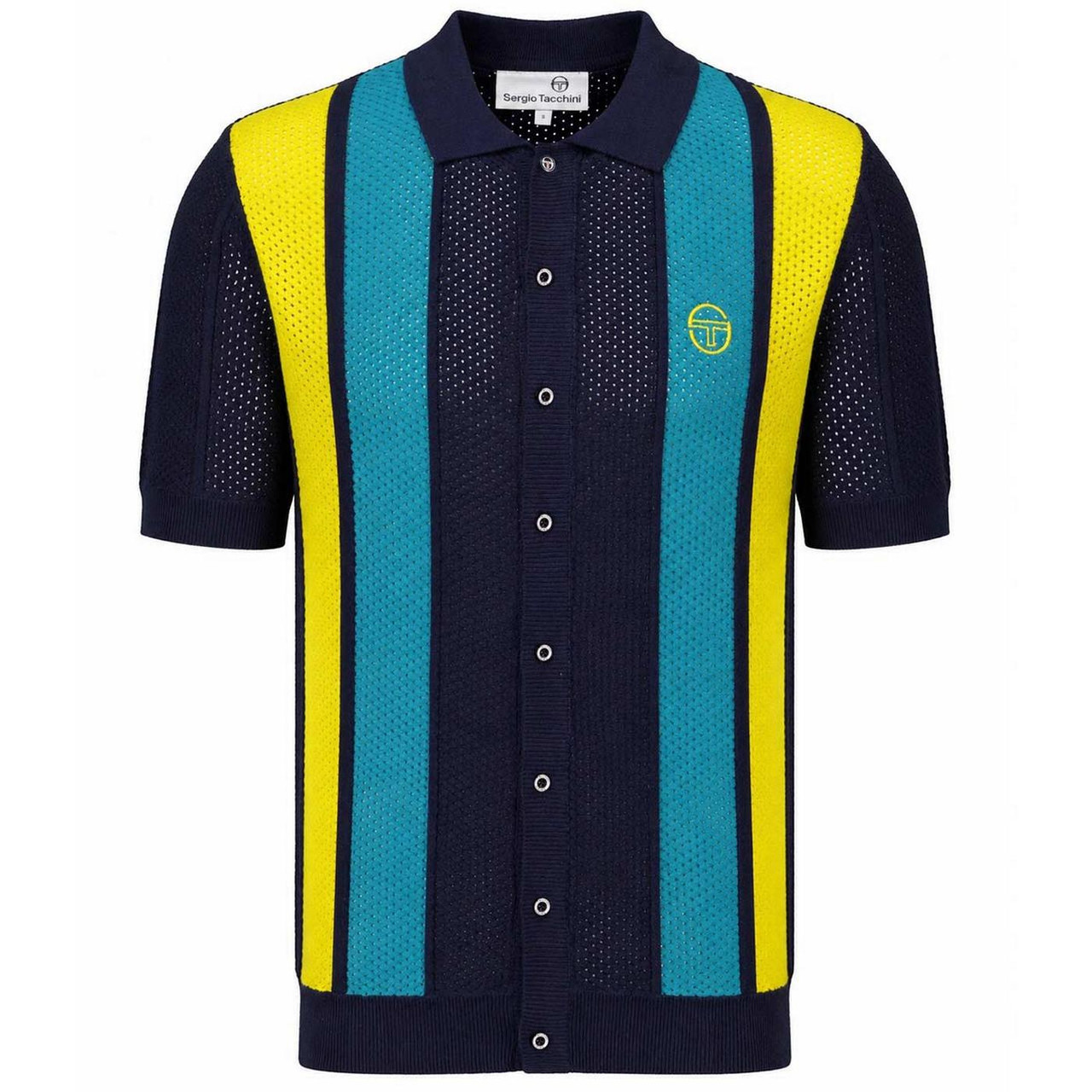 Sergio Tacchini ポロシャツ L 青系ストライプ sergio-tacchini-montell-