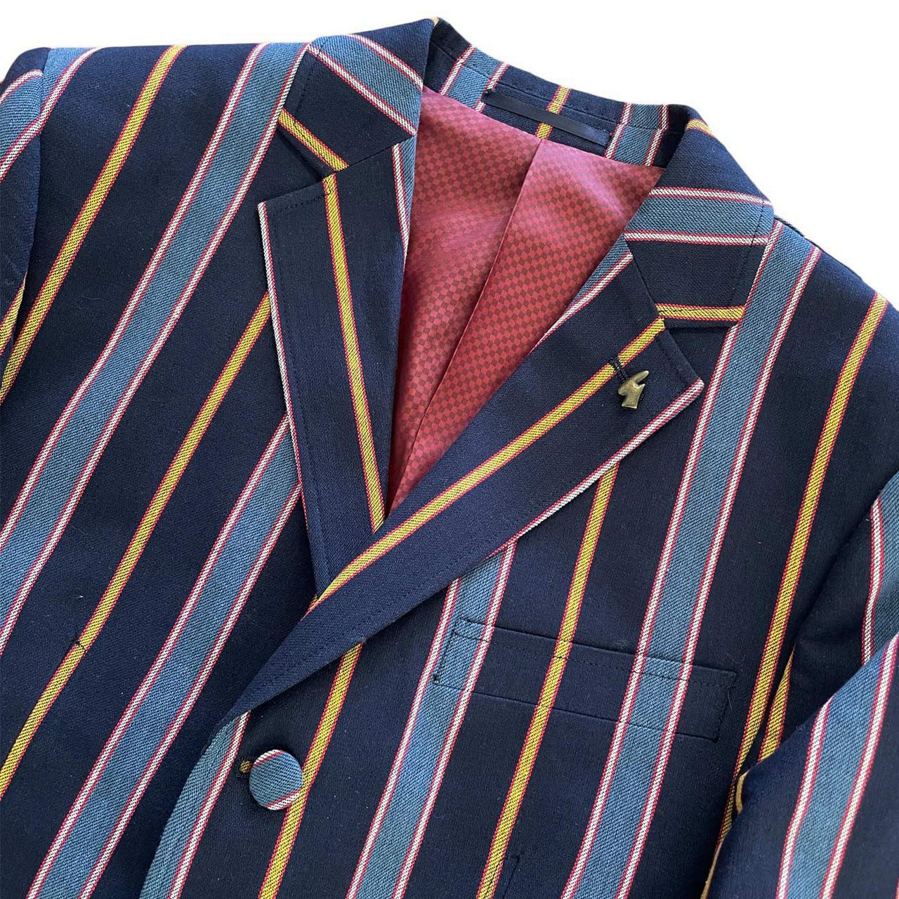 Gabicci Vintage Henley Mod Stripe 3 Button Boating Blazer in Navy