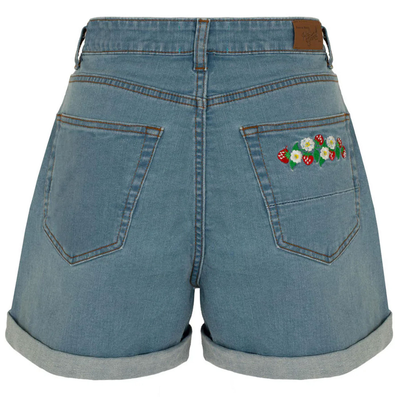 Hell Bunny Francoise Retro Strawberry Denim Shorts in Blue