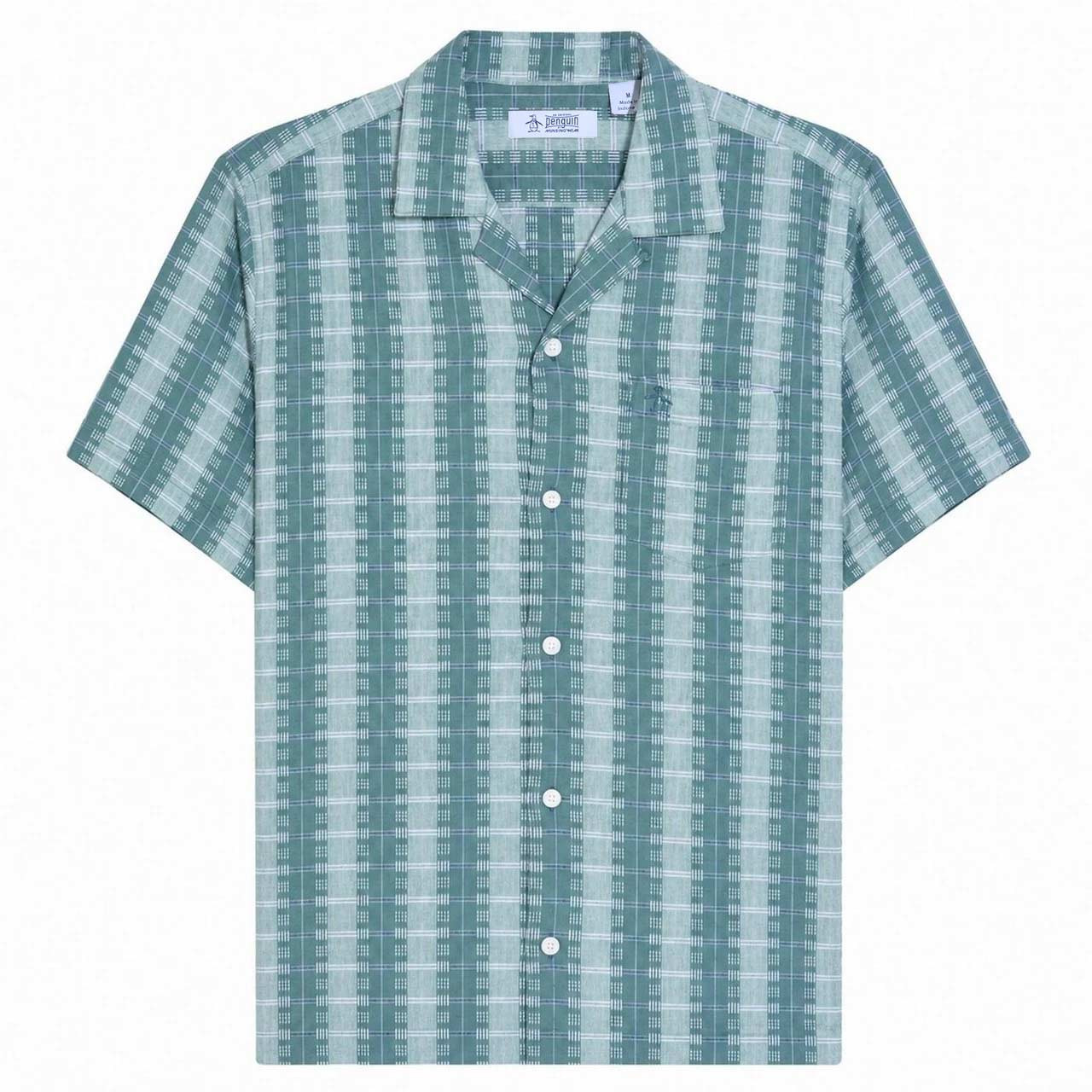 Original Penguin Vertical Pattern Linen Blend Dobby Shirt - Copen Blue