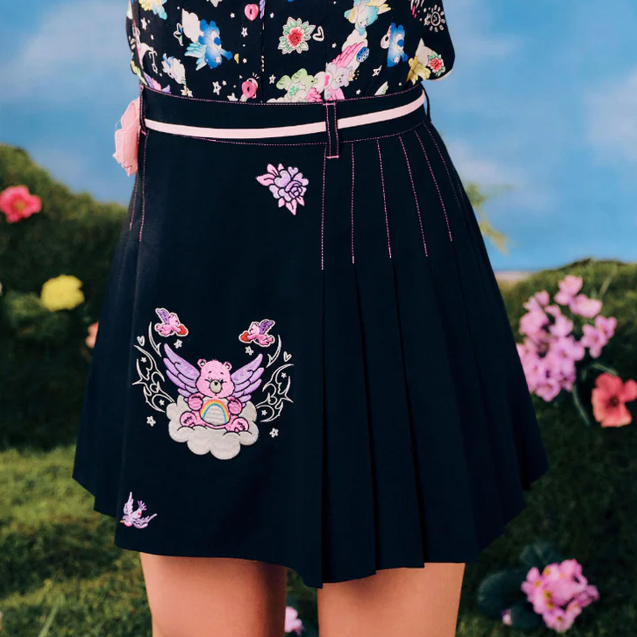 Hell Bunny x Care Bears Cheer Bear Mini Skirt in Black