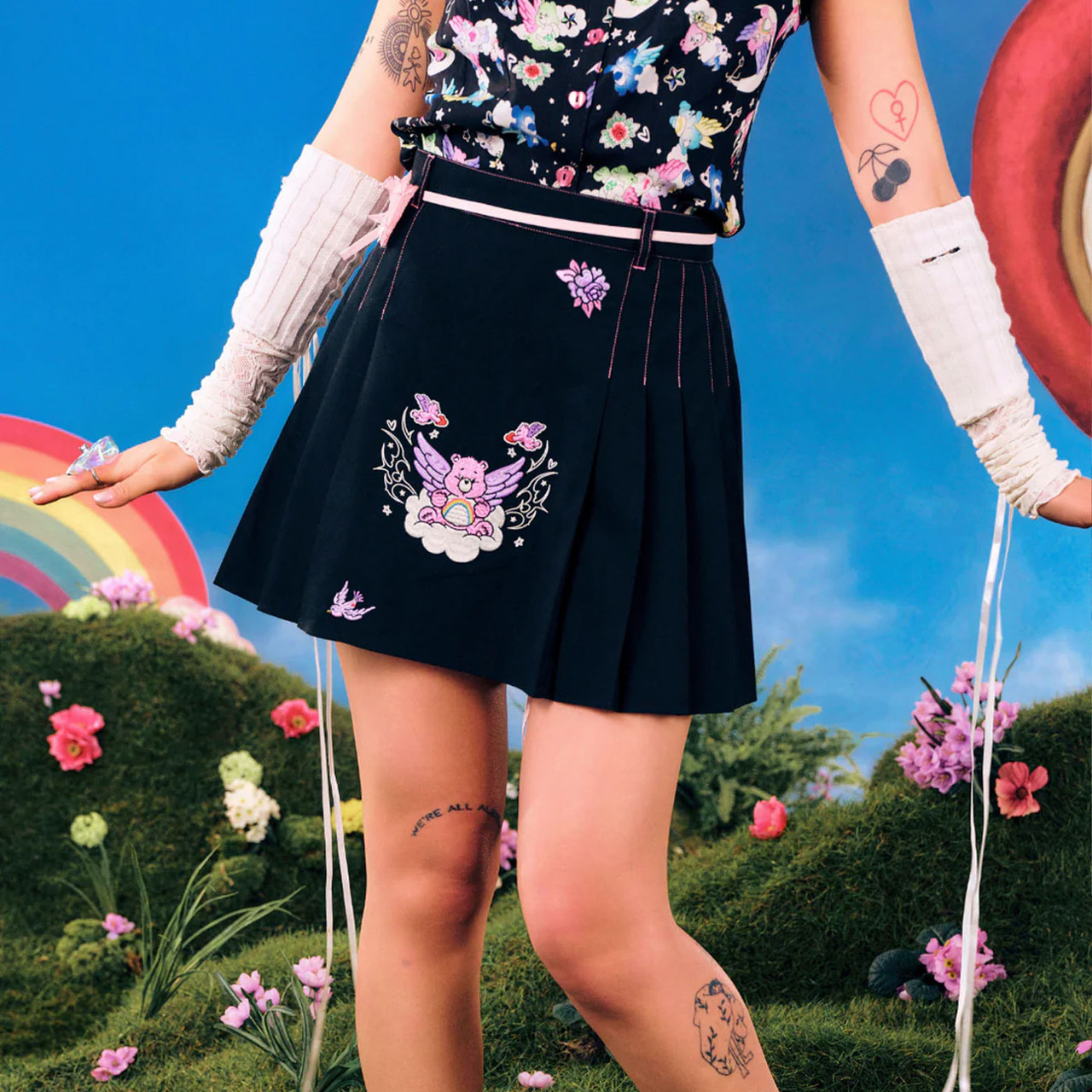 Hell Bunny x Care Bears Cheer Bear Mini Skirt in Black