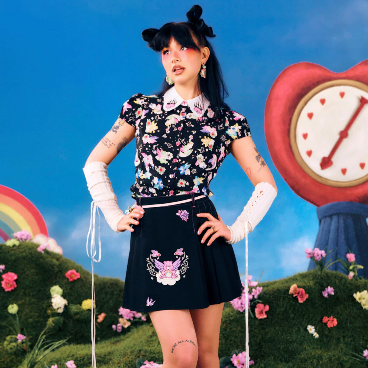 ​【極美品】HELL BLAU あのちゃん プリーツミニスカート M ブラック Hell Bunny x Care Bears Cheer Bear Mini Skirt in Black