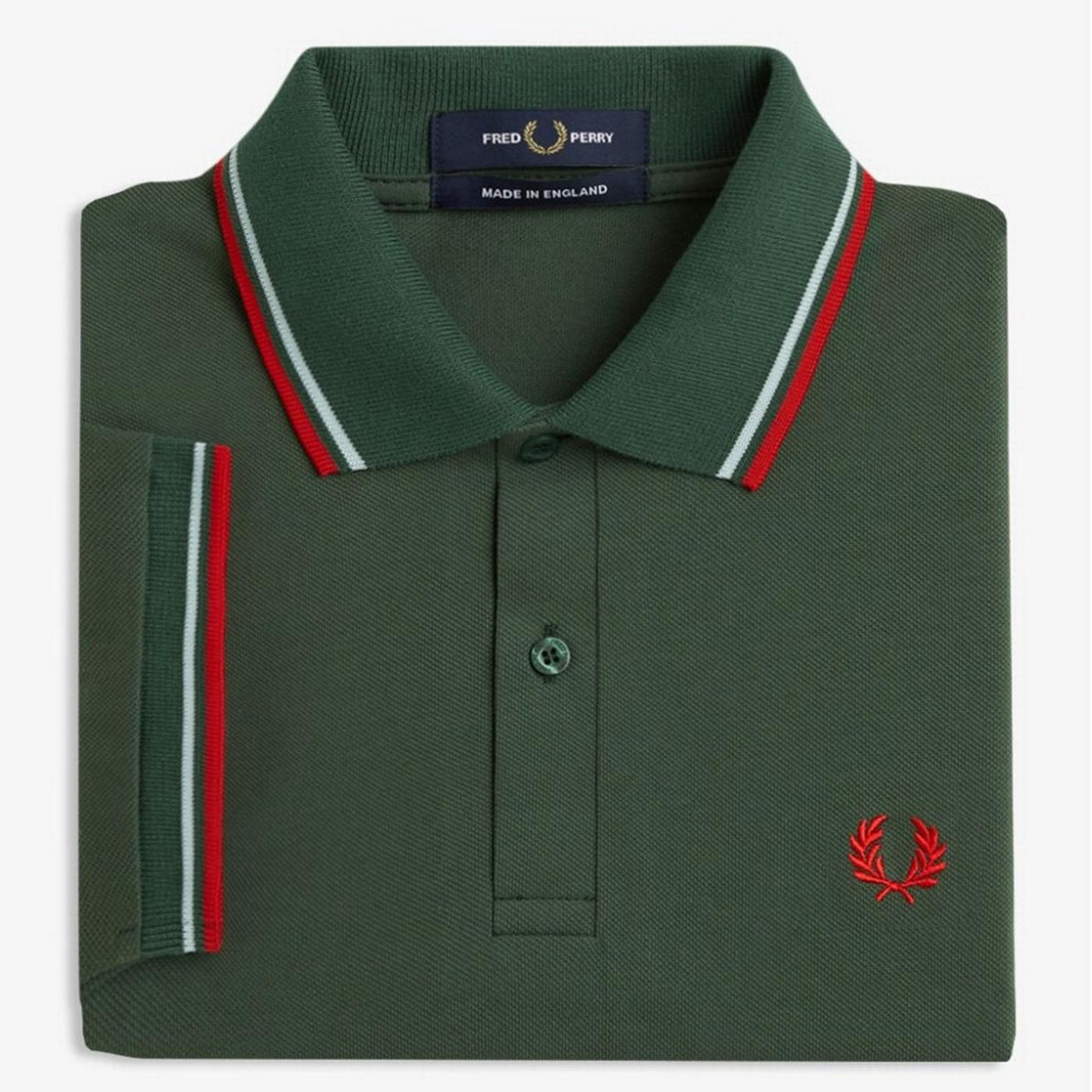 FRED PERRY M12 Made in England Twin Tipped Polo Shirt - Tartan Green