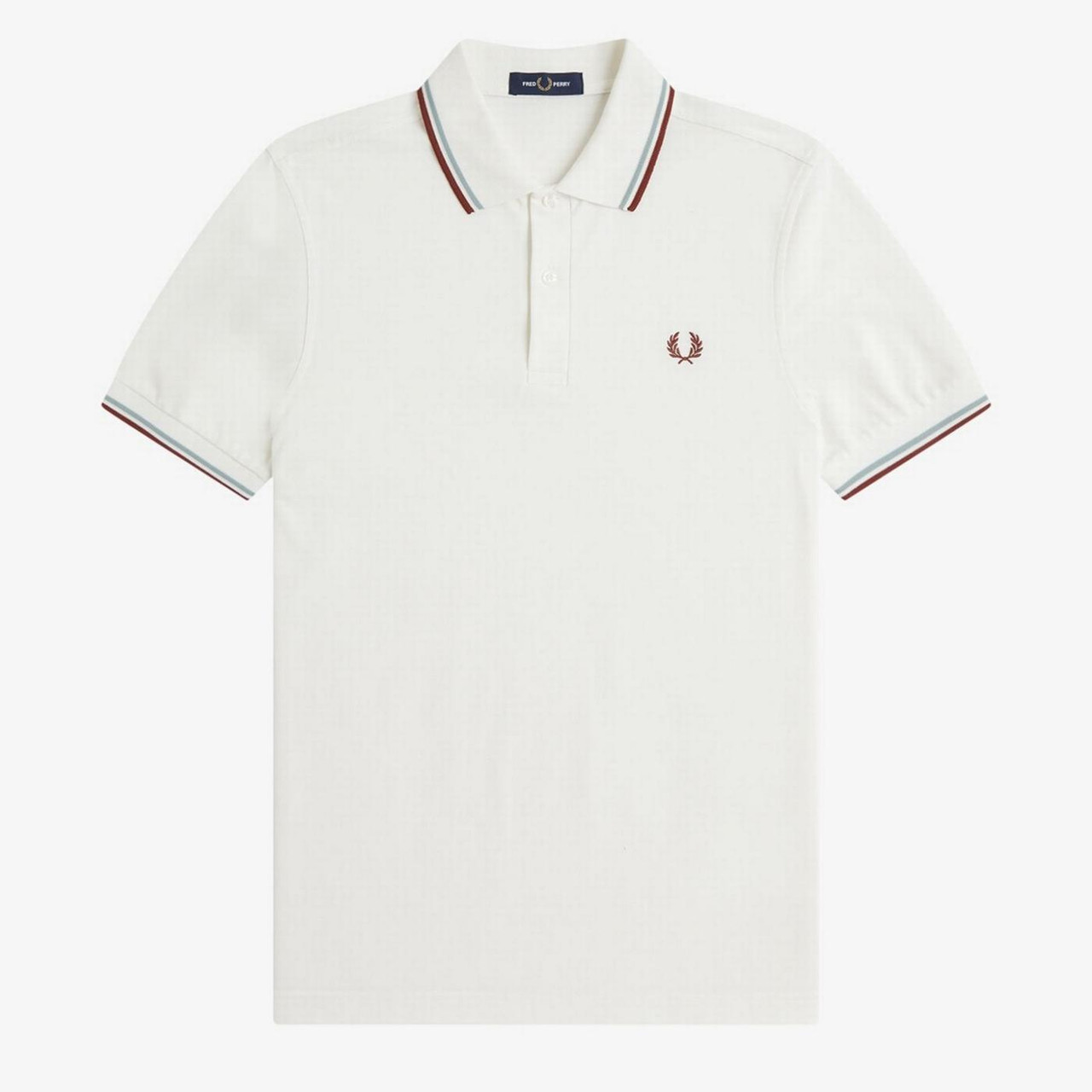 ゆ*読様 FRED PERRY Twin Tipped Ribbed Polo Fred Perry M3600 Twin Tipped Pique Polo in Snow White/Blue/Brandy