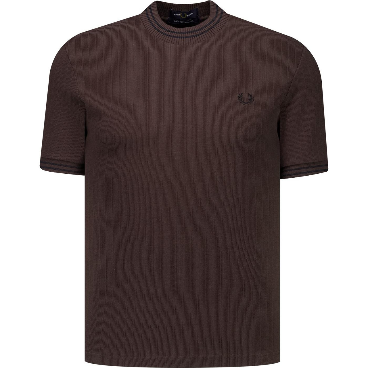 Fred Perry Ribbed Jersey Tipped T-shirt in Rich Brown