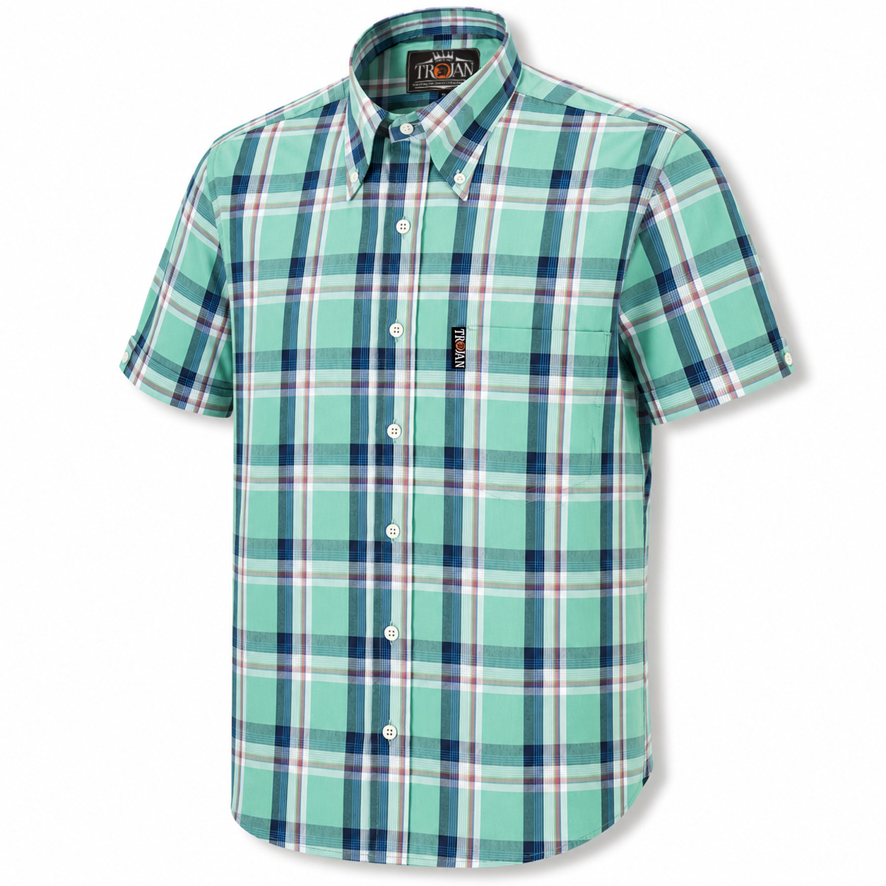 Trojan Classic Check Button Down Short Sleeve Shirt in Turquoise