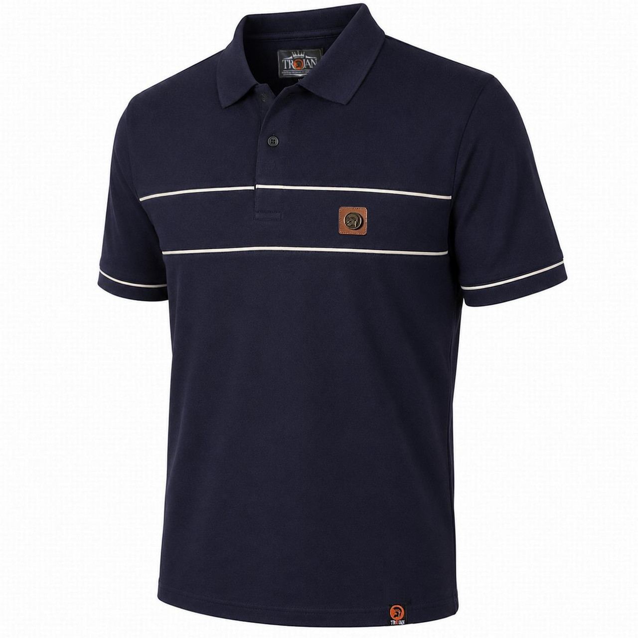 Trojan Retro Mod Twin-Piped Plain Polo Shirt in Navy