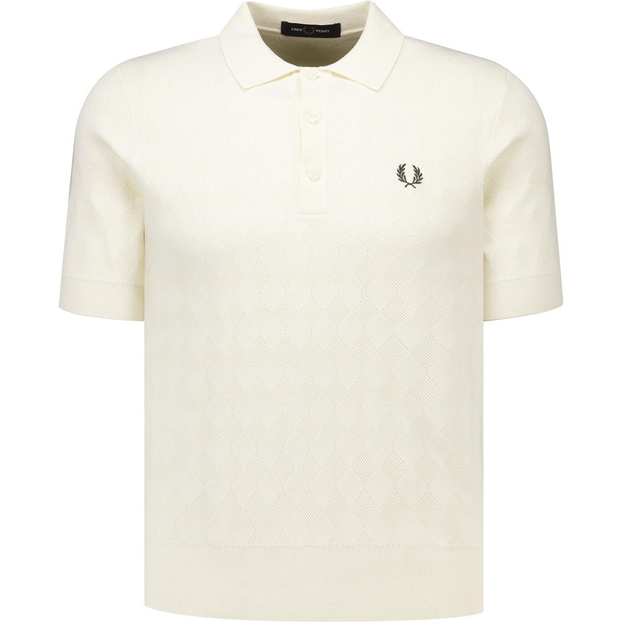 別注　FRED PERRY / Open knit polo Fred Perry Pointelle Knitted Mod Polo Shirt in Ecru