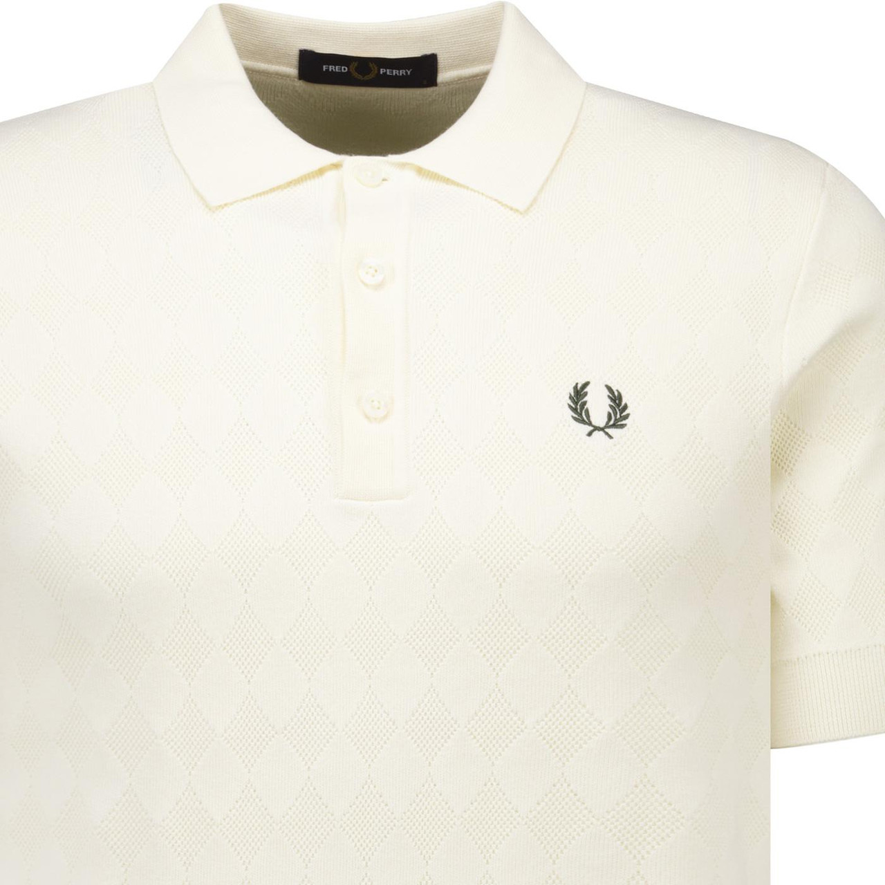 別注　FRED PERRY / Open knit polo Fred Perry Pointelle Knitted Mod Polo Shirt in Ecru