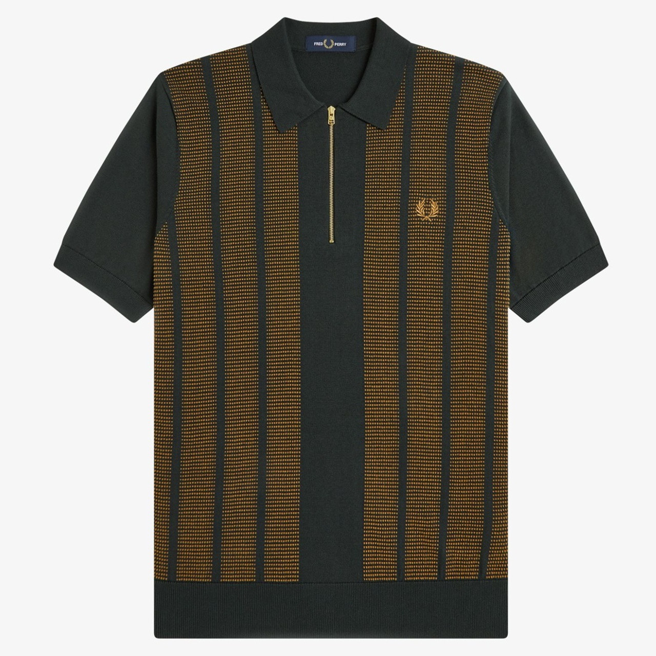 Fred Perry Men's Mod Textured Panel Knitted Polo in Night Green