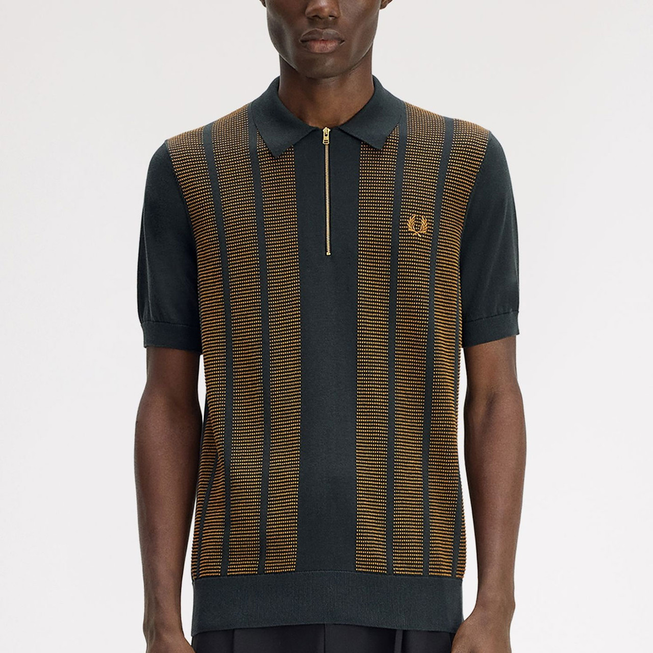 Fred Perry Men's Mod Textured Panel Knitted Polo in Night Green