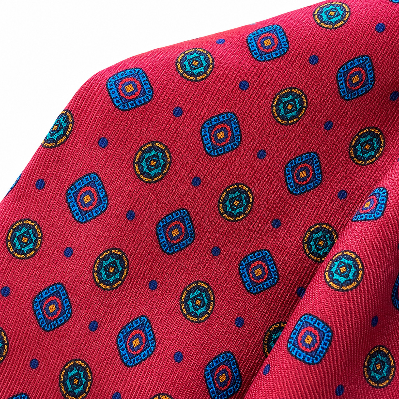 Tootal Ditsy Retro 60s Geometric Pattern Fringed Rayon Scarf in Red