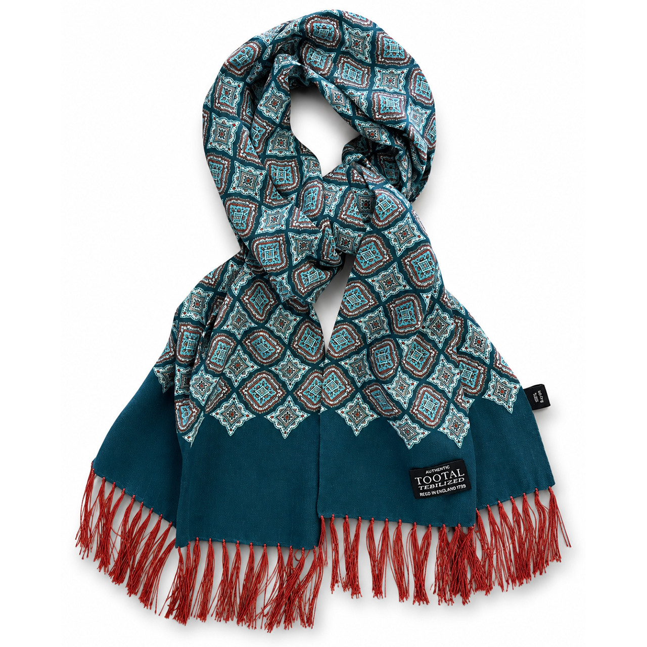 Tootal Diamond Border 60s Style Retro Mod Rayon Scarf in Petrol