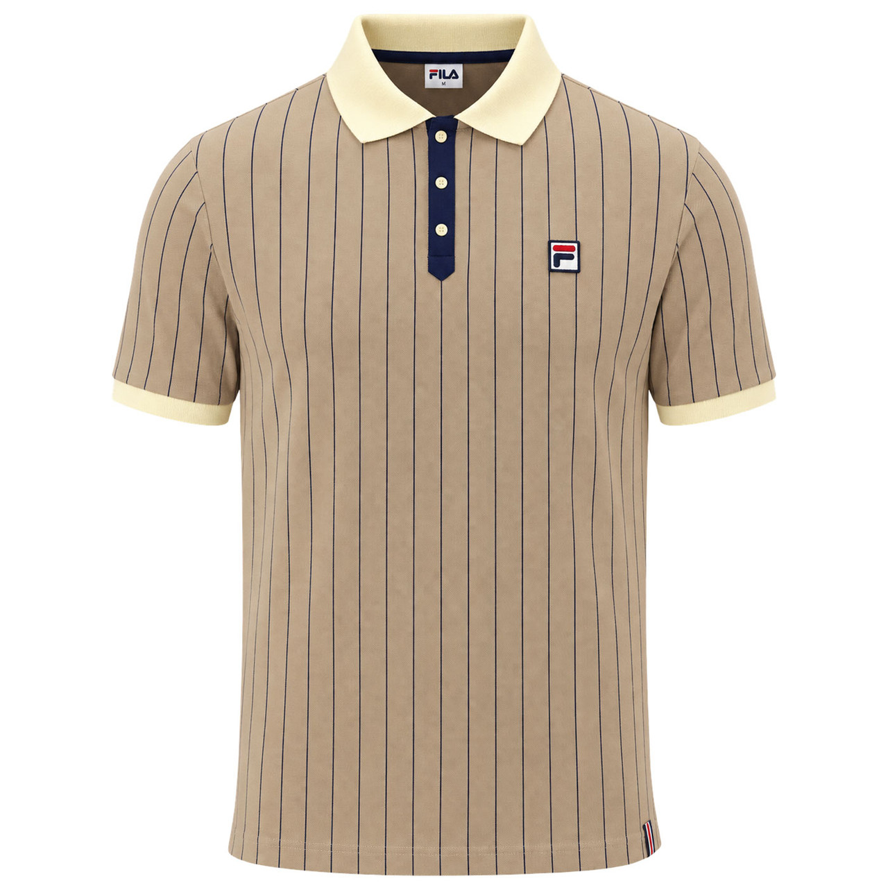 希少 FILA BJ BORG ストライプポロシャツ フィラ イタリア製 Fila Vintage BB1 Borg Pinstripe Polo Shirt in Chinchilla Beige