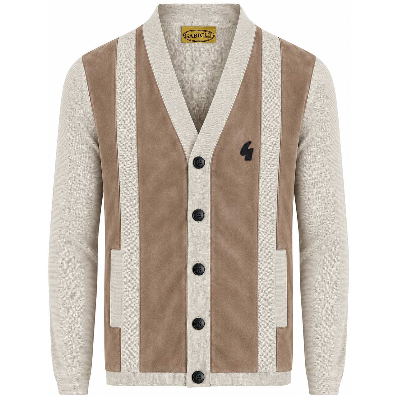 Gabicci Vintage Archive Hurst Alcantara Panel V-Neck Cardigan in Linen