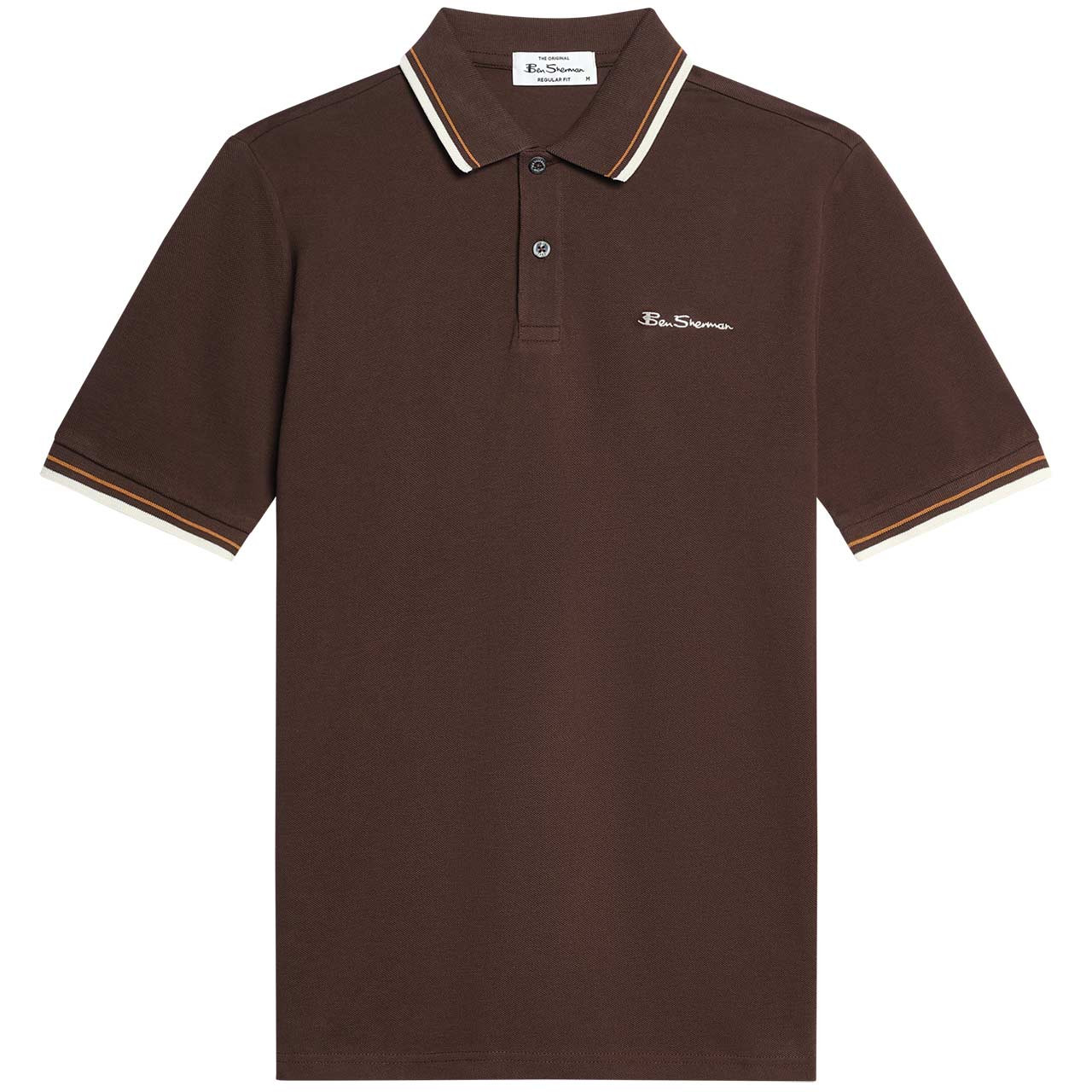 ア*0様 Polo ダークブラウン モカシン Ben Sherman Signature Mod Twin Tipped Pique Polo Shirt Chestnut