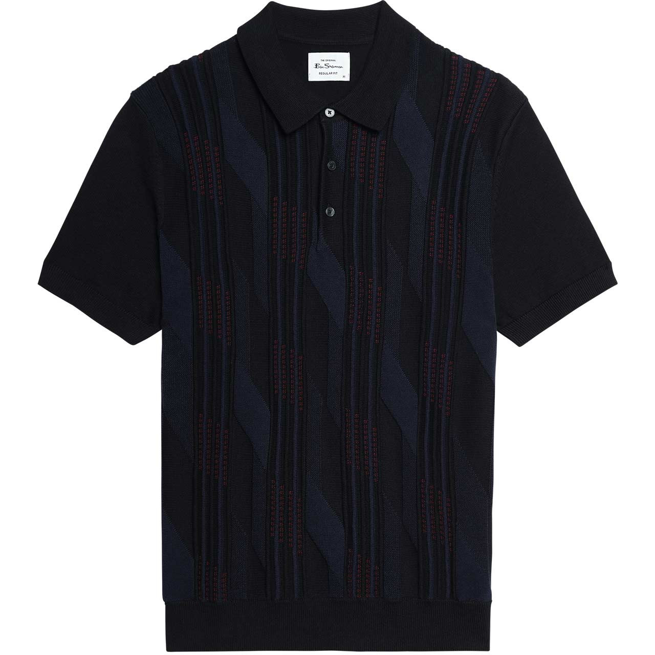 Ben Sherman Graphic Stitch Knitted Polo Shirt Black