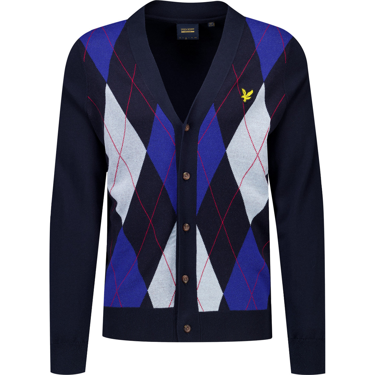 Lyle & Scott Archive Revisited Argyle V-neck Cardigan in Dark Navy