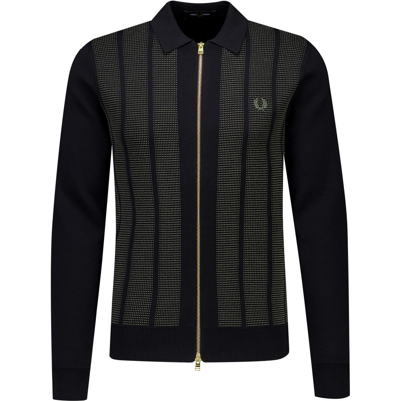 Fred Perry Men's Textured Panel Knitted Zip Cardigan in Black