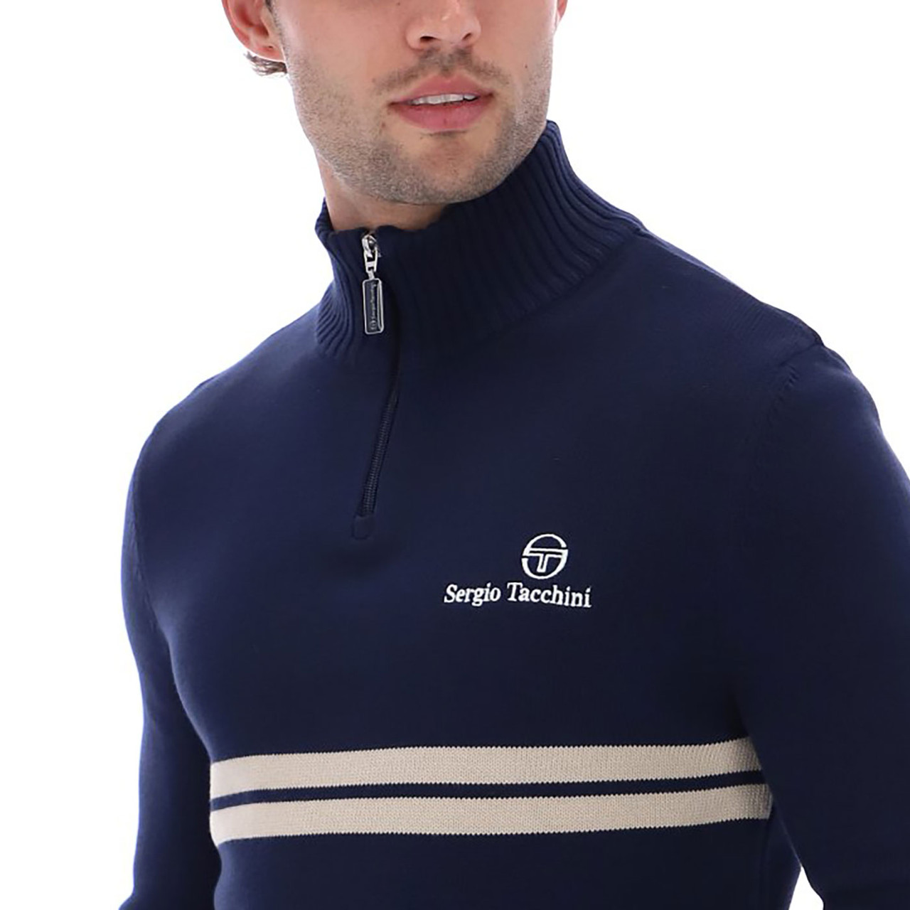 Sergio Tacchini New Dallas 1/4 Zip Knitted Jumper in Maritime Blue