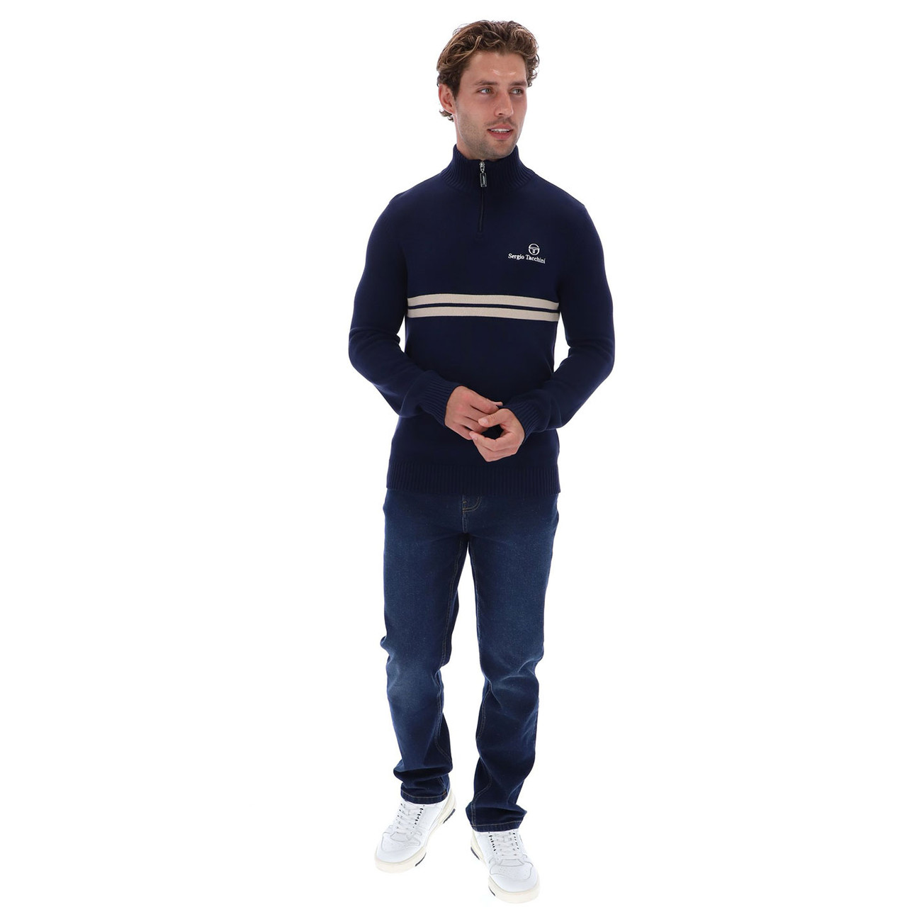 Sergio Tacchini New Dallas 1/4 Zip Knitted Jumper in Maritime Blue