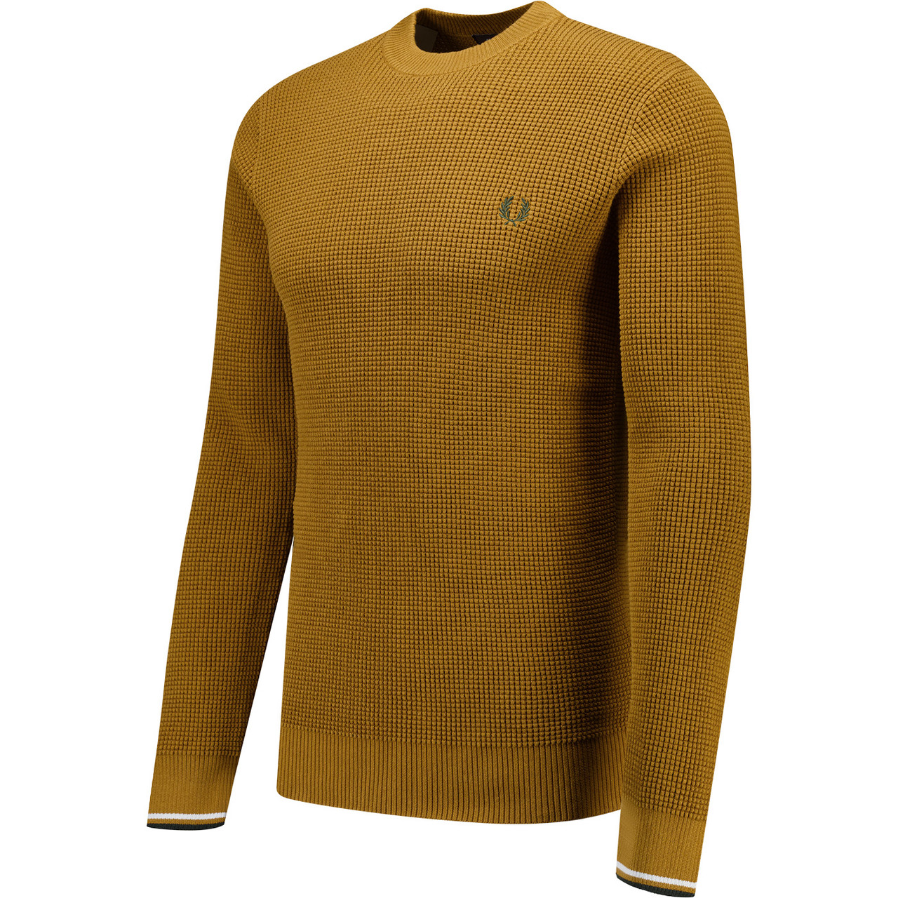 Fred Perry Men's Waffle Stitch Crew Neck Jumper in Dark Caramel