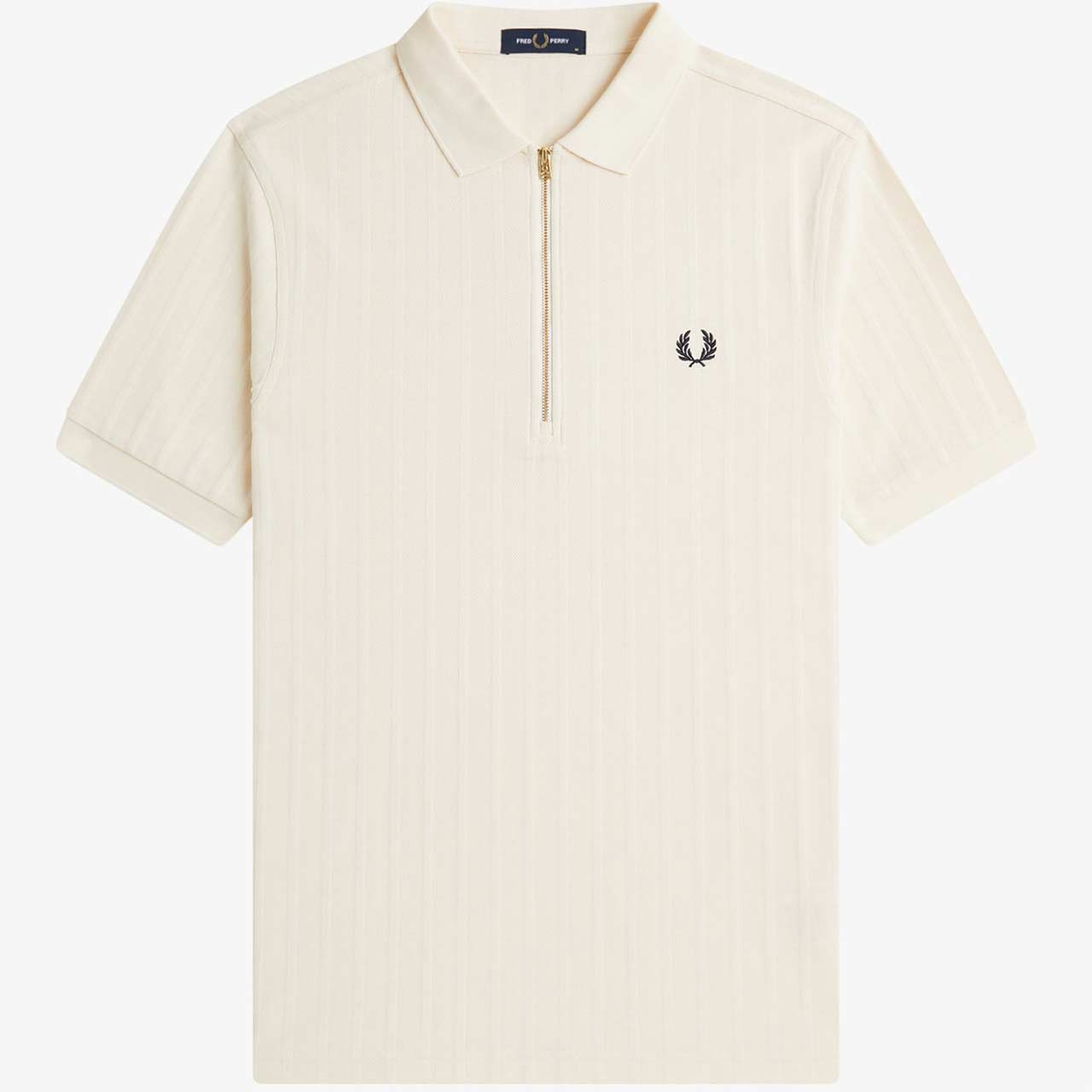 perry様 Fred Perry Jacquard Vertical Stripe Pique Zip Neck Polo Shirt in Ecru