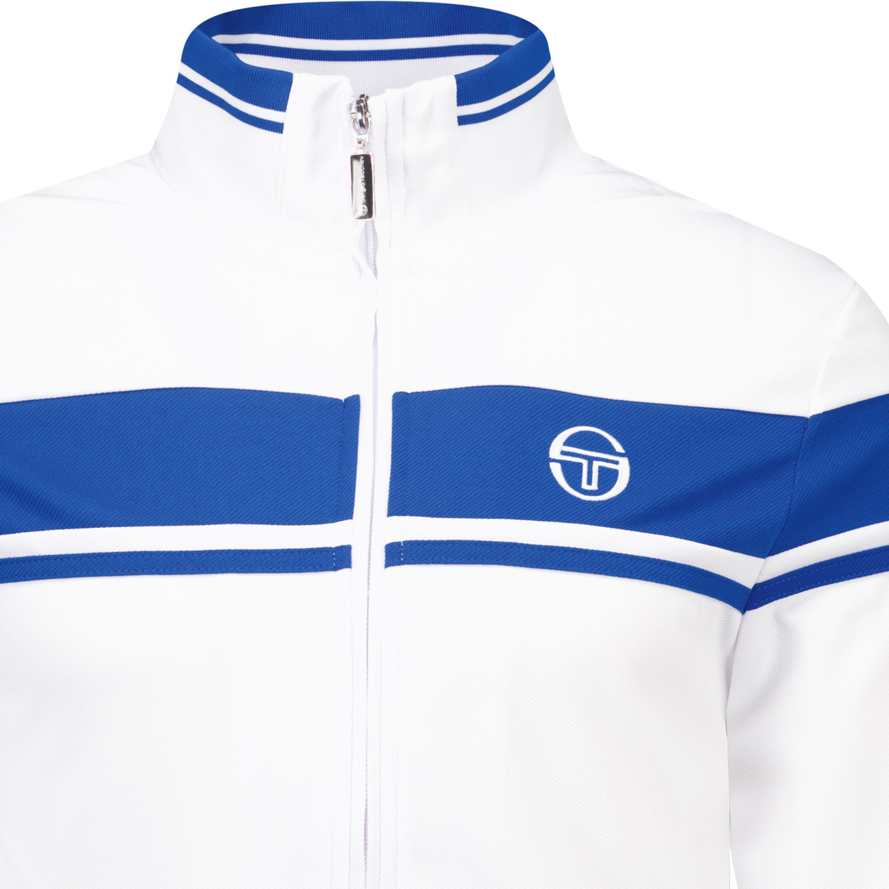 Sergio Tacchini Damarindo Retro 80s Track Jacket in White/Blue