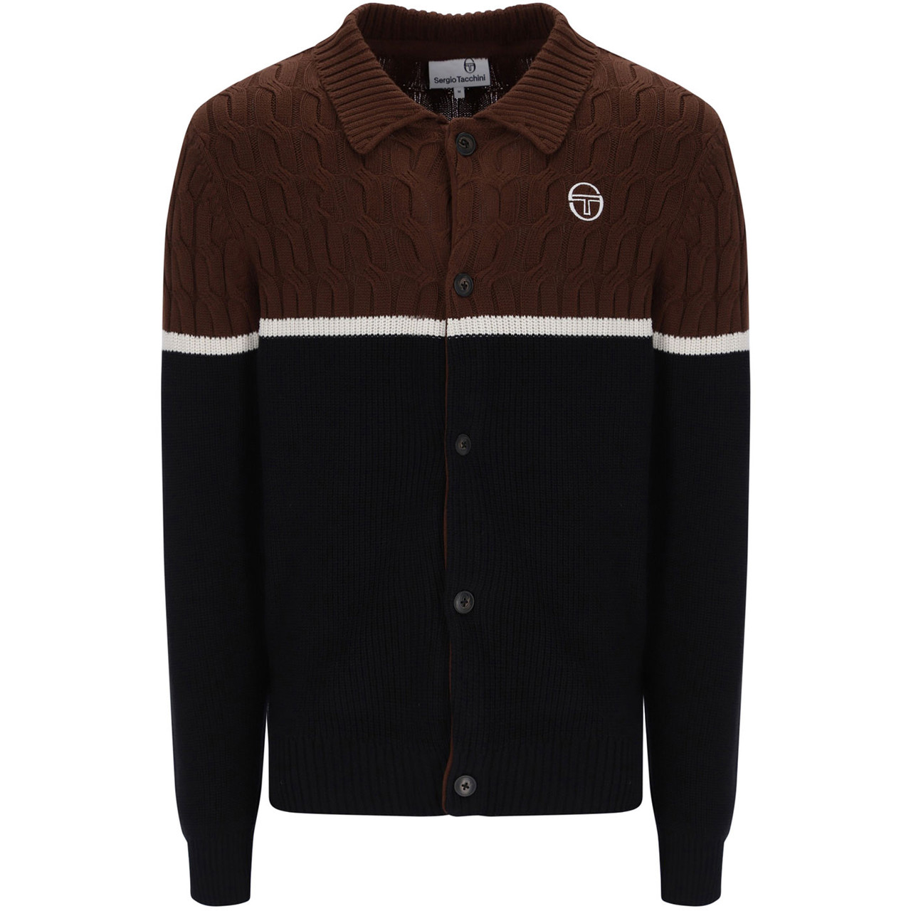 Sergio Tacchini Corte Retro Ski Cable Knit Cardigan in Black/Brown