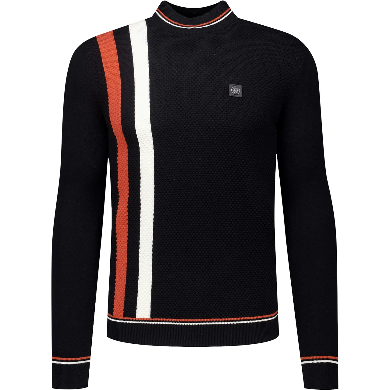 [Trojan Mod Racing Stripe Popcorn Knit Turtleneck Jumper]