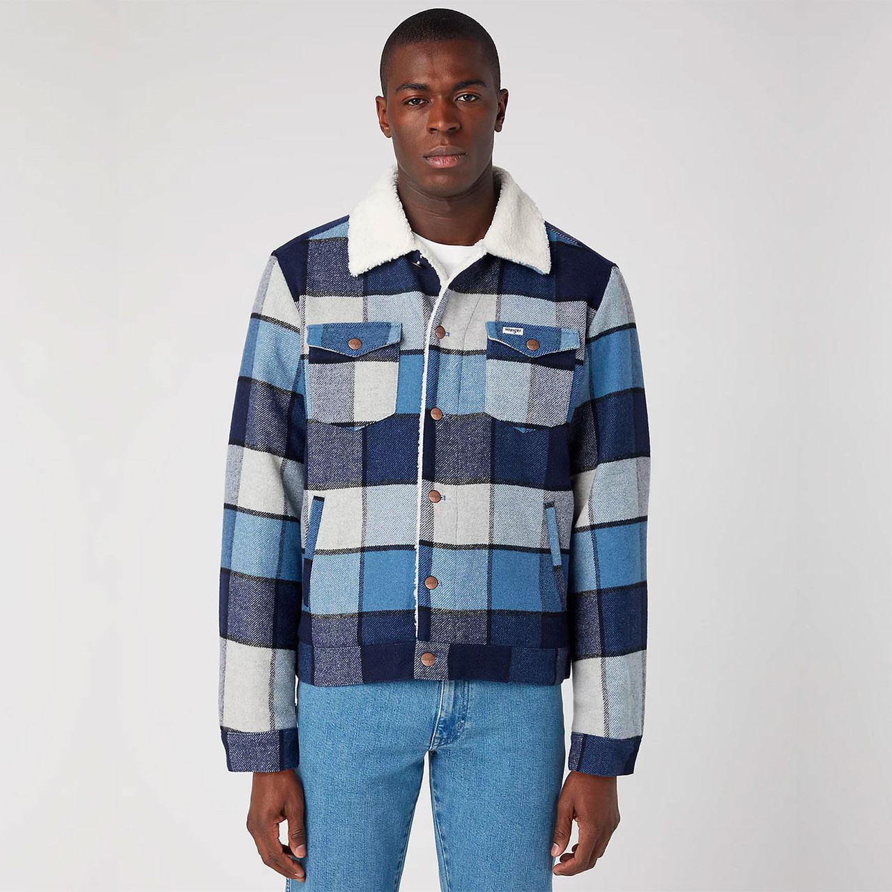 Wrangler Checked Sherpa Jacket Mens Wrangler Men's Wool Retro