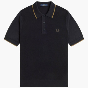 Fred Perry Striped Rib Knitted Retro Polo Shirt TB