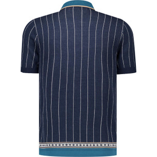 Original Penguin Stripe Jacquard Knitted Shirt in Dark Sapphire