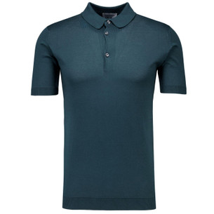 John Smedley Elvins Anglo Indian Gauze Knitted Polo Shirt Navy