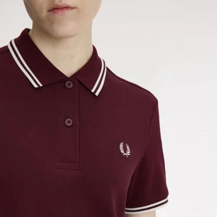 Fred Perry G3600 Retro Twin Tipped Polo Shirt in Oxblood/White