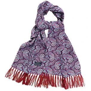 Tootal Paisley Fringed 60s Mod Silk Scarf in Navy
