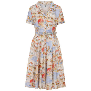 retro summer dress Unique Vintage Blue Sloth Print Fit & Flare As picture Retro Twist on Summer Dressing