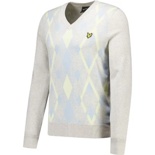 Lyle & Scott Argyle Knitted Mod Polo Shirt in Dark Navy/Red